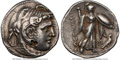 Ancients Greek PTOLEMAIC EGYPT. Ptolemy I Soter (305/4-282 BC). AR stater or tetradrachm (28mm, 15.55 gm, 1h). NGC Choice VF 5/5 - 2/5, countermark, overstruck, graffito. First reduced standard, Uncer