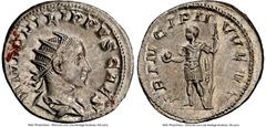 Ancients Roman Imperial Philip II, as Caesar (AD 247-249). AR antoninianus (22mm, 4.24 gm, 7h). NGC MS 5/5 - 3/5. Rome, AD 244-246. M IVL PHILIPPVS CAES, radiate, draped bust of Philip II right, seen 