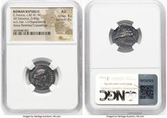 Ancients Roman Republic C. Annius T.f. T.n. and L. Fabius L.f. Hispaniensis (ca. 82-81 BC). AR denarius (20mm, 3.89 gm, 6h). NGC AU 4/5 - 4/5. Rome. C•ANNI•T•F•T•N•-PRO•COS•EX•S•C•, draped bust of Ann