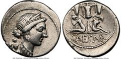 Ancients Roman Republic Julius Caesar, as Dictator (49-44 BC). AR denarius (18mm, 3.95 gm, 10h). NGC VF 4/5 - 4/5. Military mint traveling with Caesar in Spain, ca. late 46-early 45 BC. Bust of Venus 