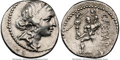 Ancients Roman Republic Julius Caesar, as Dictator (49-44 BC). AR denarius (18mm, 3.80 gm, 6h). NGC Choice VF 3/5 - 4/5. Military mint traveling with Caesar in North Africa, ca. 48-46 BC. Head of Venu
