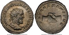Ancients Roman Imperial Pupienus (April-July AD 238). AR antoninianus (21mm, 7h). NGC Choice VF. Rome. IMP CAES PVPIEN MAXIMVS AVG, radiate, draped, and cuirassed bust of Pupienus right, seen from beh