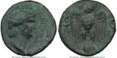 Ancients Roman Imperial Nero (AD 54-68). AE as (25mm, 10.96 gm, 4h). NGC Choice XF 4/5 - 3/5. Perinthus, ca. AD 64-66. NERO CLAVDIVS CAESAR AVG GERM P M, laureate head right / Eagle standing facing, h