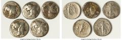 Ancients Ancient Lots ANCIENT LOTS. Greek. Pamphylia. Side. Ca. 3rd-2nd centuries BC. Lot of five (5) AR tetradrachms. Good-Fine, countermarks. Includes: Five Pamphylian AR tetradrachms, various magis