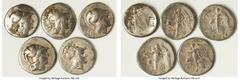 Ancients Ancient Lots ANCIENT LOTS. Greek. Pamphylia. Side. Ca. 3rd-2nd centuries BC. Lot of five (5) AR tetradrachms. VG-Fine, counterstamps. Includes: Five Pamphylian AR tetradrachms, various magist