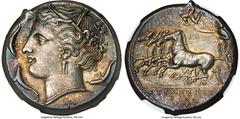 Ancients Greek SICILY. Syracuse. Agathocles (317-289 BC). AR tetradrachm (24mm, 17.05 gm, 2h). NGC Choice AU S 4/5 - 5/5 Fine Style. Pre-royal coinage, ca. 310-305 BC. Head of Persephone left, wreathe