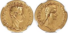 Ancients Roman Imperial Gaius (Caligula) (AD 37-41), with Agrippina Senior. AV aureus (18mm, 7.55 gm, 11h). NGC Choice Fine 5/5 - 3/5, edge marks. Lugdunum, 2nd issue, AD 37-38. C•CAESAR•AVG•PON•M•TR•