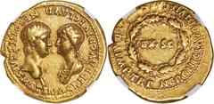 Ancients Roman Imperial Nero, as Augustus (AD 54-68), with Agrippina Junior. AV aureus (20mm, 7.62 gm, 6h). NGC Choice VF S 4/5 - 4/5. Rome, AD 54. AGRIPPINAE AVG DIVI CLAVD NERONIS CAES MATER, confro