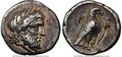 Ancients Greek ELIS. Olympia. After ca. 360 BC. AR hemidrachm (16mm, 2.68 gm, 6h). NGC Choice Fine S 5/5 - 5/5. Ca. 352-348 BC. Laureate head of Zeus right / F-A, eagle standing right; olive leaf in r