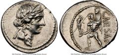 Ancients Roman Republic Julius Caesar, as Dictator (49-44 BC). AR denarius (19mm, 3.80 gm, 6h). NGC Choice XF 5/5 - 5/5. Military mint traveling with Caesar in North Africa, ca. 48-46 BC. Head of Venu