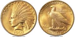 Indian Eagles 1907 $10 Rolled Rim MS66 PCGS. CAC. The 1907 Rolled Rim Indian eagle is a classic rarity in the series and examples are prized by pattern collectors and series specialists alike. Of all 