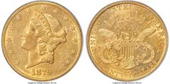 Liberty Double Eagles 1879-CC $20 AU55 PCGS. Variety 1-A. The 1879-CC claims the fourth-lowest production total in the Carson City double eagle series. These coins circulated widely in the hard-money 