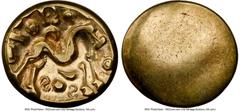 Ancients Celtic EASTERN GAUL. Ambiani. Ca. 59-50 BC. AV stater (16mm, 5.84 gm). NGC Choice VF 4/5 - 4/5. Sills Class 3b, Gallic War issue, ca. 56-55 BC. Blank convex surface / M-shaped disjointed hors