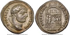 Ancients Roman Imperial Diocletian (AD 284-305). AR argenteus (17mm, 3.33 gm, 6h). NGC AU 5/5 - 4/5. Nicomedia, AD 303-304. DIOCLETI-ANVS AVG, laureate head of Diocletian right / VICTORIAE-SARMATI CAE