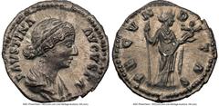 Ancients Roman Imperial Faustina Junior (AD 147-175/6). AR denarius (19mm, 2.91 gm, 5h). NGC MS 5/5 - 4/5. Rome, AD 161-175/6. FAVSTINA-AVGVSTA, draped bust of Faustina Junior right, seen from front, 