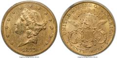 Liberty Double Eagles 1877-CC $20 MS60 PCGS. Variety 2-C. The Type Three design, with the denomination fully spelled out on the reverse, was introduced on the double eagle in 1877. Available in grades