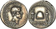 Marcus Junius Brutus, Assassin of Caesar and Imperator (44-42 BC). AR denarius (3.72 gm). Mint moving with Brutus in northern Greece, L. Plaetorius Cestianus, magistrate, late summer-autumn 42 BC. BRV