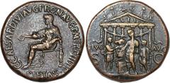 Gaius 'Caligula' (AD 37-41). Orichalcum sestertius (28.62 gm). Rome, AD 37/8. C CAESAR AVG GERMANICVS P M TR POT, PIETAS in exergue, Pietas seated left, holding patera resting elbow on small figure st