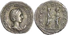 Tranquillina, wife of Gordian III (AD 241-244). AR antoninianus (4.08 gm). Rome, after AD 241. SABINA TRANQVILLINA AVG, diademed and draped bust of Tranquillina right on crescent / CONCORDIA AVGG, Gor