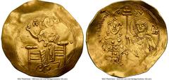 Ancients Byzantine John II Comnenus (AD 1118-1143). AV hyperpyron (31mm, 4.39 gm, 6h). NGC Choice VF 3/5 - 2/5, wavy flan. Constantinople, AD 1118-1122. IC-XC (barred), Christ seated facing on backles