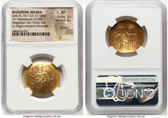 Ancients Byzantine John III Ducas-Vatatzes, Empire of Nicaea (AD 1221/2-1254), AV hyperpyron (26mm, 4.38 gm, 6h). NGC XF 4/5 - 2/5, graffiti, brushed. Magnesia. IC-XC (barred), Christ seated facing on