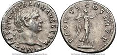 Ancients Roman Imperial Trajan (AD 98-117). AR denarius (18mm, 5h). NGC Choice VF. Rome, AD 101-102. IMP CAES NERVA TRAIAN AVG GERM, laureate bust of Trajan right, drapery visible on left shoulder / D