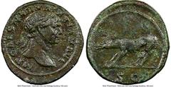 Ancients Roman Imperial Trajan (AD 98-117). AE quadrans (16mm, 5h). NGC XF, smoothing. Rome, AD 109-112. IMP CAES NERVA TRAIAN AVG, laureate head of Trajan right, with drapery visible on far shoulder 