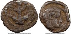 Ancients Greek CYRENAICA. Cyrene. Ca. 480-435 BC. AR obol (10mm, 0.71 gm, 4h). NGC Choice Fine 5/5 - 2/5. Silphium plant with flower, four leaves and four fruits; dotted border / Head of Zeus Ammon ri