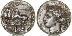 Ancients Greek SICILY. Syracuse. Dionysius I (405-370 BC). AR decadrachm (33mm, 43.32 gm, 12h). NGC AU 4/5 - 3/5, Fine Style, light smoothing. Unsigned dies in the style of Euainetos, ca. 405-380/67 B