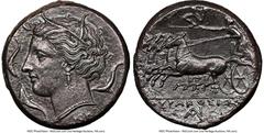 Ancients Greek SICILY. Syracuse. Agathocles (317-289 BC). AR tetradrachm (24mm, 16.92 gm, 6h). NGC Choice AU 5/5 - 1/5, smoothing. Pre-royal coinage, ca. 310-305 BC. Head of Persephone left, wreathed 