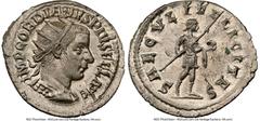 Ancients Roman Imperial Gordian III (AD 238-244). AR antoninianus (24mm, 4.11 gm, 12h). NGC MS 5/5 - 4/5. Antioch, ca. 242-244 AD. IMP GORDIANVS PIVS FEL AVG, radiate, draped, and cuirassed bust of Go