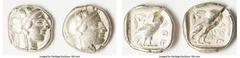 Ancients Ancient Lots ANCIENT LOTS. Greek. Attica. Athens. Ca. 440-404 BC. Lot of two (2) AR tetradrachms. Fine-Choice Fine, countermark, test cuts. Includes: Two Athenian AR tetradrachms. SOLD AS IS,