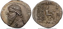 Ancients Greek PARTHIAN KINGDOM. Mithradates II (ca. 121-91 BC). AR drachm (21mm, 3.98 gm, 12h). NGC XF 5/5 - 4/5. Rhagae or Ecbatana, ca. 109-96/5 BC. Diademed, draped bust of Mithradates II left, wi