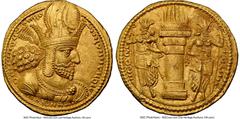 Ancients Greek SASANIAN KINGDOM. Shahpur I (AD 240-272). AV dinar (21mm, 7.46 gm, 3h). NGC MS 5/5 - 4/5. Mint I ("Ctesiphon"), Phase II, ca. AD 260-272. Draped bust of Shahpur I right, wearing mural t