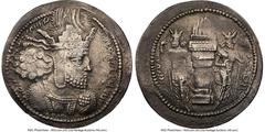 Ancients Greek SASANIAN KINGDOM. Shahpur (Sabuhr) I the Great (AD 240-272). AR drachm (28mm, 2h). NGC Choice Fine, bent, brushed. Mint III ("Hamadan"), Phase 2, ca. AD 260-272. Bust of Shahpur I right