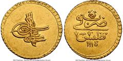 Islamic Dynasties Ottoman Empire. Ahmed III (AH 1115-1143 / AD 1703-1730) gold Findik (Zeri Istanbul) AH 1115 (AD 1703/1704) AU58 NGC, Tiflis mint (in Georgia), KM8, Pere-514, UBK-pg. 86 (RRR). Very r