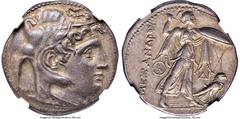 Ancients Greek PTOLEMAIC EGYPT. Ptolemy I Soter (305/4-282 BC). AR stater or tetradrachm (28mm, 15.57 gm, 12h). NGC Choice XF 5/5 - 2/5, graffiti, die shift. First reduced standard, Uncertain Mint 2 (