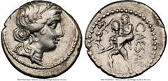 Ancients Roman Republic Julius Caesar, as Dictator (49-44 BC). AR denarius (18mm, 3.90 gm, 6h). NGC Choice VF 4/5 - 4/5. Military mint traveling with Caesar in North Africa, ca. 48-46 BC. Head of Venu