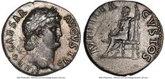 Ancients Roman Imperial Nero, as Augustus (AD 54-68). AR denarius (18mm, 3.09 gm, 7h). NGC Choice VF 5/5 - 2/5, marks. Rome, ca. AD 67/8. IMP NERO CAESAR-AVG P P, laureate head of Nero right / IVPPITE