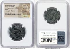 Ancients Roman Imperial Nero, as Augustus (AD 54-68). AE dupondius (27mm, 14.50 gm, 7h). NGC Choice VF 5/5 - 2/5, smoothing. Rome, ca. AD 65. NERO CLAVD CAESAR AVG GER P M TR P IMP P P, radiate head o