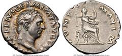 Ancients Roman Imperial Vitellius (19 April-20 December AD 69). AR denarius (19mm, 3.26 gm, 6h). NGC VF 5/5 - 3/5, brushed. Rome. A VITELLIVS GERM IMP AVG TR P, laureate head of Vitellius right / PONT