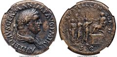 Ancients Roman Imperial Vitellius (19 April-22 December AD 69). AE sestertius (34mm, 24.42 gm, 6h). NGC VF 4/5 - 2/5, light smoothing. Rome. A VITELLIVS GERMAN IMP AVG P M TR P, laureate, draped bust 