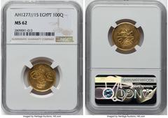 Islamic Dynasties Ottoman Empire Ottoman Empire. Abdul Aziz gold 100 Qirsh AH 1277 Year 15 (1875/1876) MS62 NGC, Misr mint (in Egypt), KM263. From the Arabisc Collection HID05401242017 © 2024 Heritage