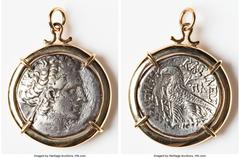 Ancients Greek PTOLEMAIC EGYPT. Cleopatra VII Thea Neotera (51-30 BC). BI tetradrachm (15mm, 12h). Choice Fine, jewelry mount. Alexandria, Regnal Year 2 (51/0 BC). Diademed head of Ptolemy I right, we