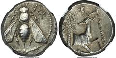 Ancients Greek IONIA. Ephesus. Ca. 4th century BC. AR tetradrachm (22mm, 15.06 gm, 12h). NGC Choice VF 4/5 - 4/5. Ca. 350-340 BC. Cleonicus, magistrate. E-Φ, bee with straight wings seen from above / 
