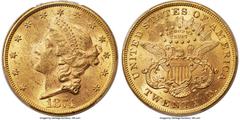 Liberty Double Eagles 1874 $20 MS61 PCGS. The 1874 Liberty double eagle claims a moderate Philadelphia Mint production of 366,780 pieces. The issue is not difficult to locate in grades from VF through