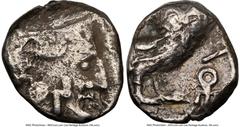 Ancients Greek ARABIA FELIX. Sabaeans(?). Imitating Athens. Ca. 3rd-2nd centuries BC. AR unit (16mm, 3.91 gm, 7h). NGC Choice Fine 4/5 - 2/5, scratches. Head of Athena right, wearing Attic helmet; val
