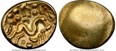 Ancients Celtic Ancients EASTERN GAUL. Ambiani. Ca. 59-50 BC. AV stater (18mm, 5.87 gm). NGC XF 5/5 - 4/5. Sills Class 3b, Gallic War issue, ca. 56-55 BC. Blank convex surface / M-shaped disjointed ho