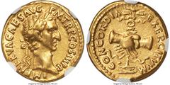 Ancients Roman Imperial Nerva (AD 96-98). AV aureus (18mm, 7.43 gm, 7h). NGC Choice XF 5/5 - 5/5, Fine Style. Rome, AD 97. IMP NERVA CAES AVG-P M TR P COS III P P, laureate head of Nerva right / CONCO