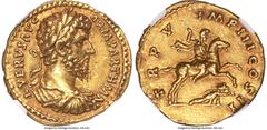 Ancients Roman Imperial Lucius Verus, as Augustus (AD 161-169). AV aureus (19mm, 7.28 gm, 6h). NGC Choice XF S 5/5 - 4/5, Fine Style. Rome, August-December AD 165. L VERVS AVG-ARM PARTH MAX, laureate,